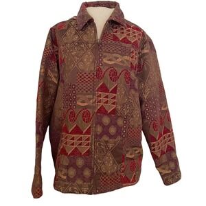 CJ Banks Women's Tapestry Patchwork Zip Up Jacket‎ Size X/14W Boho Western